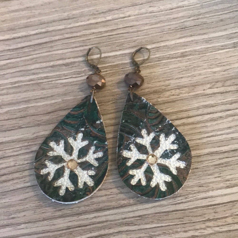 Snowflake winter Christmas Leather earrings